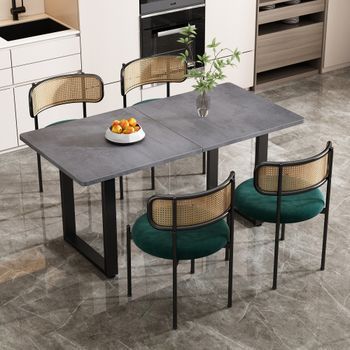 Conjunto De Mesa Y Sillas - Comedor - Tablero De Partículas Y Metal - Negro Y Gris