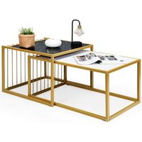mesa de centro costway cuadrada juego de 2 - metal - dorado