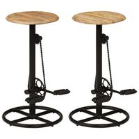 taburetes de bar x2 sillas altas estilo industrial en madera de mango y reposapies de acero en pedales de bicicleta dec029337