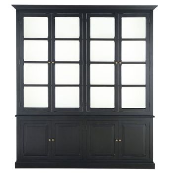Librería vitrina de 8 puertas en pino macizo y MDF negro