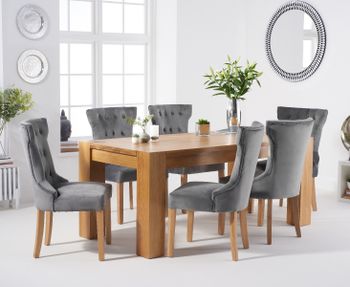 Thames 180cm Oak Dining Table with Camille Velvet Chairs - Blue, 6 Chairs