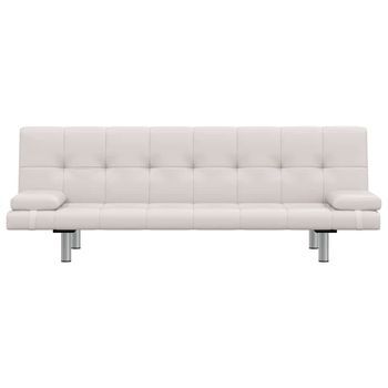 Sofá Cama | Sofá Convertible Con Dos Cojines Cuero Artificial Ajustable Crema