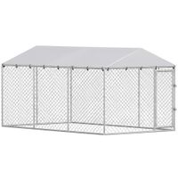 pawhut recinto para perros de exterior con malla galvanizada y cerradura en acero y tejido oxford 4x23x2 m plateado   aosom espana