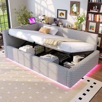 cama multifuncional con almacenamiento 90 x 200 cm con led y puertos usbusb-c - terciopelo mdf y madera contrachapada - gris colchon no incluido