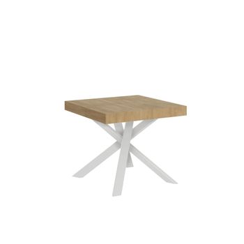 Mesa extensible 90x90/194 cm efecto madera roble natural, hierro