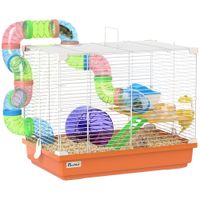 pawhut jaula para hamster con tunel cuenco bebedero casita rampa rueda de ejercicio bandeja extraible 46x30x37 cm