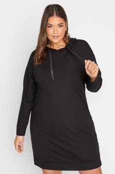 Yours Vestido Sudadera Negro Con Capucha, Mujer Curvy Y Tallas Grandes, Yours
