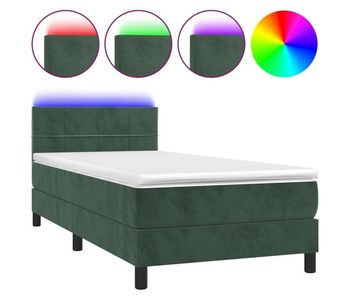 Cama box spring colchón y led terciopelo verde oscuro 90x200 cm bloques con cuadros