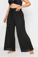 yours pantalones negros anchos playeros con brillo metalico mujer curvy y tallas grandes yours