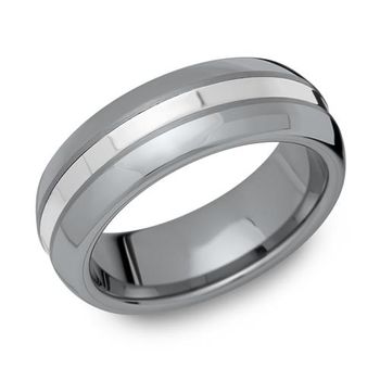 Anillo de tungsteno pulido 925 plata grabado láser
