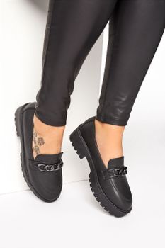 Limited Collection Mocasines Plataforma Negros Cadena Ancho Especial