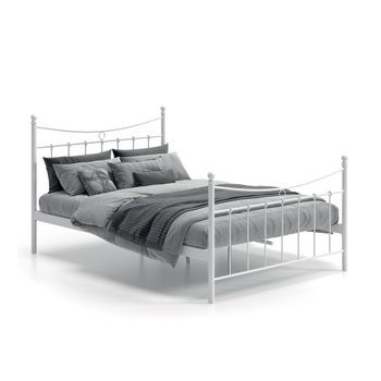 Cama De Dos Plazas De Metal Blanco 140x200 Sencha Estilo Contemporáneo.