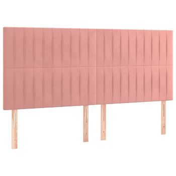 Pack 4 Uds Cabeceros Cama | Panel De Cabeceras De Terciopelo Rosa 100x5x78/88 Cm