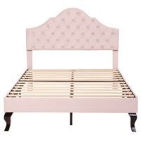 cama tapizada rosa de 140x200 cm con somier de madera y cabecero ajustable
