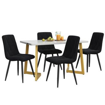 Juego De Comedor Con 4 Sillas, Mesa De Cocina Moderna 117x68cm, Tablero Efecto Mármol Y Asientos Ergonómicos, Mdf Y Metal, Blanco Y Negro
