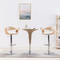 pack 2 uds taburetes de bar  taburete de cocina  taburete alto madera curvada cuero sintetico crema cfw49874