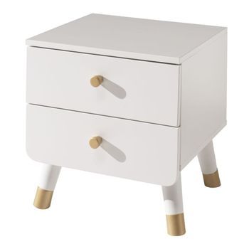 Mesita De Noche Billy 2 Cajones Madera Blanco Satinado Vipack