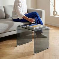mesa auxiliar varlofrek cuadrada vidrio templado 50x50x50 cm gris encasa