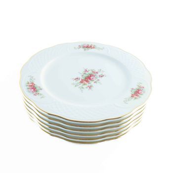 Juego De Platos Llanos De Porcelana (6 Piezas) Bidasoa Irina Con Motivos Florales Y Filo De Oro, Vajilla Elegante Y Atemporal