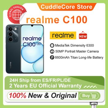 Teléfono Inteligente 5G, Teléfonos Móviles Asequibles 2026, Realme C100 Versión Europea 2026, Nuevo MediaTek Dimensity 6300, Pantalla de 6.8'' 144Hz, Batería de 6600mAh, Carga de 45W, Cámara IA de