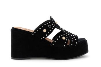 sandalias de cuña de ante con tachuelas y cabujones black