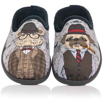 Flossy Pantuflas Zapatilla de andar por casa - Jabalí y perro con sombrero para hombre