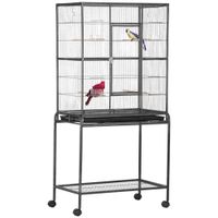 jaula portatil para pajaros pawut con 4 comederos y 4 accesorios practicos 77x47 x cm 163 negro y gris