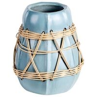 jarron de terracota azul claro beige 27 cm natural flores artificiales kamering