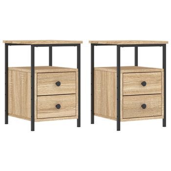 Pack 2 Uds Mesitas Noche | Mesilla De Noche Madera Ingeniería Roble Sonoma 34x35,5x50cm
