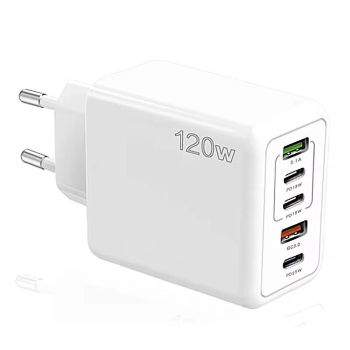Cargador USB PD de 120W 5 puertos 2USB-A + 3USB-C PD QC3.0 Adaptador de carga rápida de pared Enchufe de UE Enchufe de E