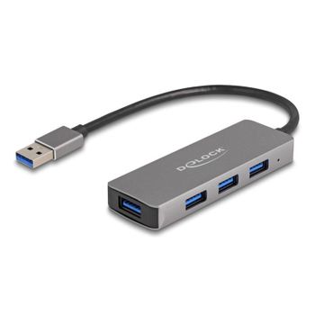 Hub Delock 4 puertos USB 3.2 Gen 1 5 Gbps conector Tipo-A metálico gris