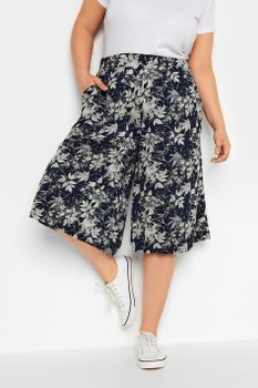 Yours Culottes Azul Marino De Flores Cinturilla Elástica, Mujer Curvy Y Tallas Grandes, Yours