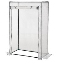 outsunny invernadero de jardin invernadero de balcon lona reforzada de pe estructura de acero puerta enrollable con cremallera 100 x 50 x 150 cm blanco