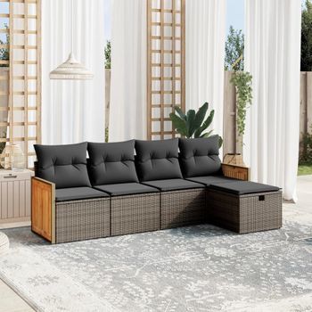 Conjunto De Sofás Jardín Con Cojines 5 Uds | Mueble Jardin Mesa Y Sillas Ratán Sintético Gris Cfw959630