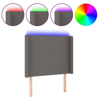 Cabecero Cama Con Led | Panel De Cabecera Cuero Sintético Gris 83x16x118/128cm