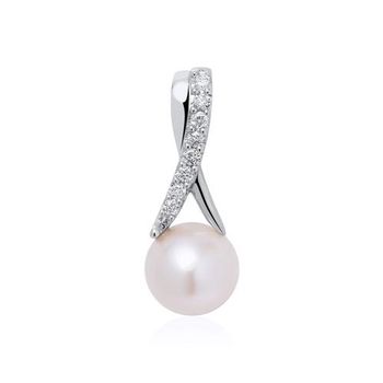 Colgante de perlas en oro blanco de 14 quilates con diamantes