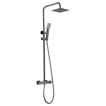Columna De Ducha Termostática Negro Opaco En Acero Y Latón Con Cartucho Antical Y Asta Extensible