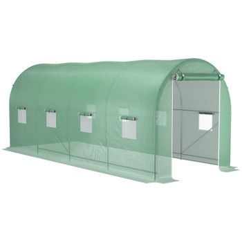 Outsunny Invernadero de Túnel 500x200x205 cm Grande para Jardín con Puerta Enrollable 8 Ventanas Cubierta PE 140 g/m² Verde   Aosom España