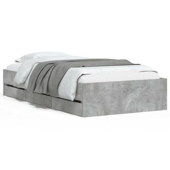 Cama Para Adulto | Cama Individual | Cama Con Cajones Madera Ingeniería Gris Hormigón 90x200 Cm