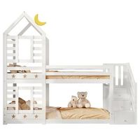 cama infantil - litera con cajones - somier de laminas - 90 x 200 cm - blanco
