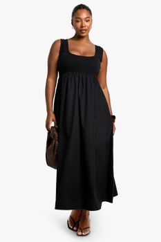 Vestido Plus Midaxi Holgado De Canalé Y Algodón Popelina, Negro
