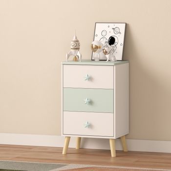 Mesita De Noche Infantil Sandnes Con 3 Cajones Mdf 62x38x30cm - Blanco/verde [en.casa]