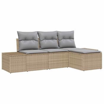 Conjunto De Sofá De Jardín 4 Piezas | Mueble De Jardín Beige Ratán Sintético
