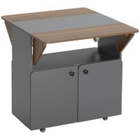 homcom mesa plegable armario con ruedas dos partes laterales plegables compartimiento de armario 4 ruedas gris claro  marron oscuro 70 x 83 x 75 cm
