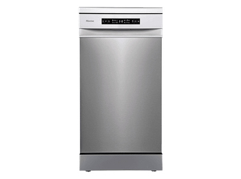 Lavavajillas - Hisense HS543D10X, 11 servicios, 8 programas , 44.8 cm, Motor Inverter, Tercera bandeja, Inox