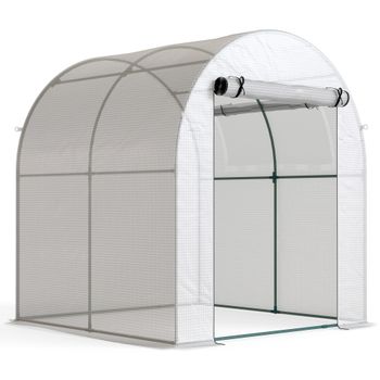Outsunny Invernadero de Jardín de Túnel Pequeño con Puerta Enrollable y Ventana de Malla 180x180x200 cm Blanco   Aosom España