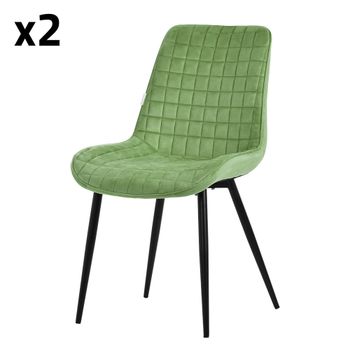 2x Sillas de comedor verde salvia tapizado de terciopelo con respaldo
