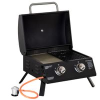 outsunny barbacoa de mesa a gas plegable con 2 quemadores parrilla de gas portatil tapa acero para picnic jardin 55x465x41 cm negro   aosom espana
