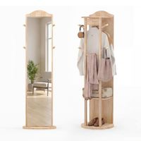 costway espejo giratorio 3 en 1 con perchero estantes y ganchos organizador para dormitorio 48 x 168 cm natural