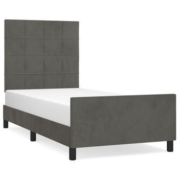 Cama Individual | Cama Para Adultos | Estructura De Cama Con Cabecero Terciopelo Gris Oscuro 90x190cm